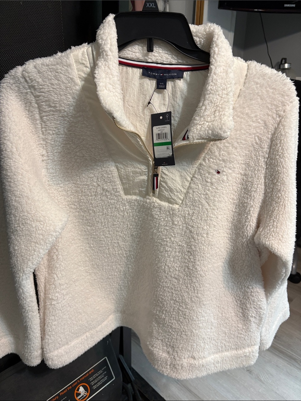 Tommy Hilfiger Cream Sherpa Half-Zip Pullover Jacket
